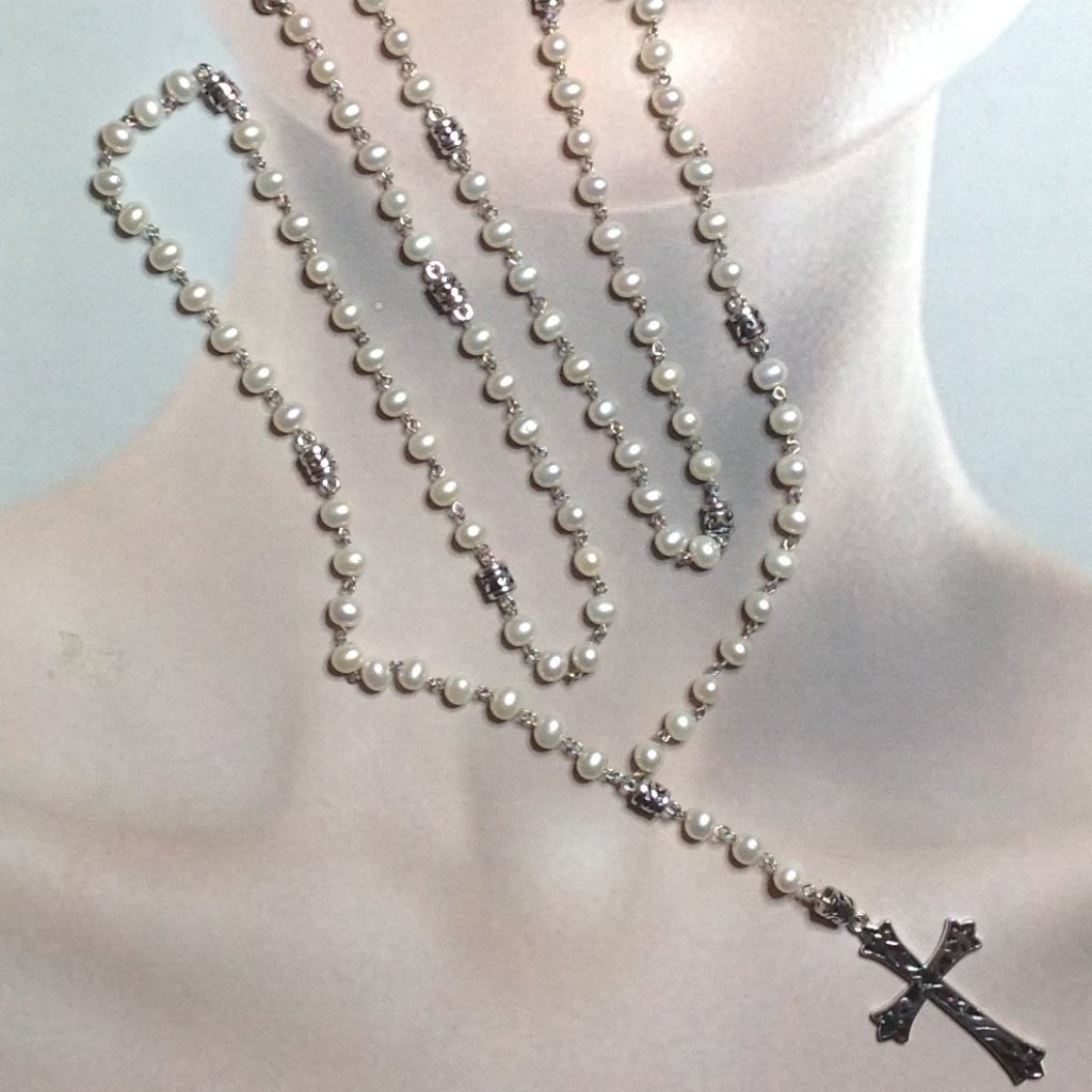 Honora Sterling Silver Freshwater Pearl Rosary Beaded Wire Wrapped Necklace
